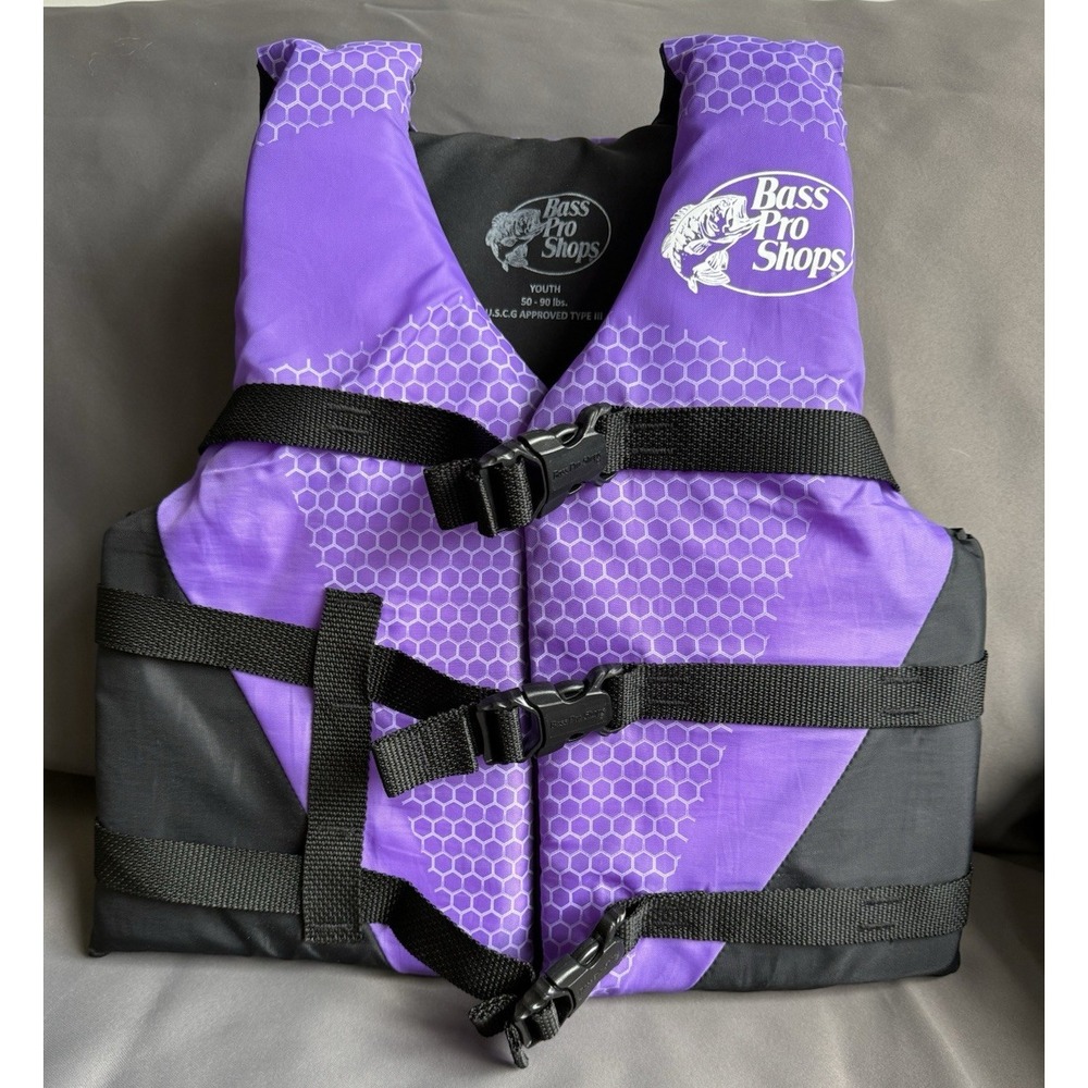 Bass Pro Shops Water Ski Vest Floatation Aid Type lll PFD Youth 50-90 lbs Purple
